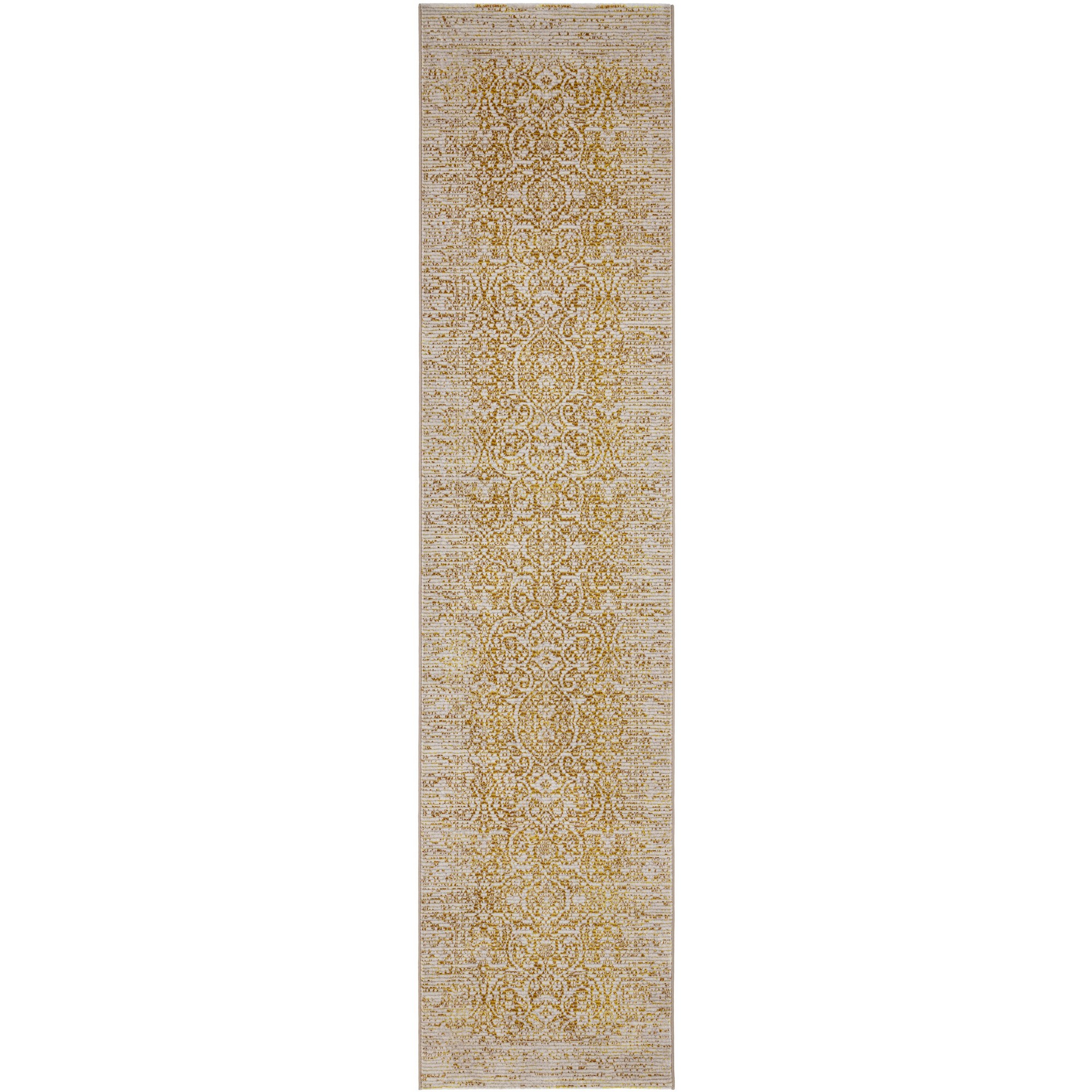 Grandeur Runner Rugs In Gold Damask